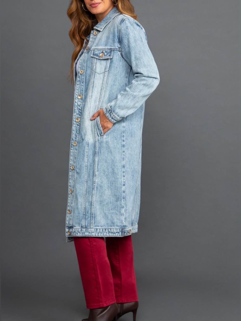 Tribal Light Blue Long Denim Jacket